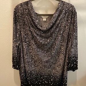 Black and white cowl neck blouse